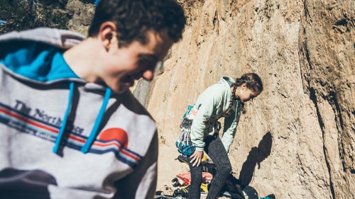 Matty Hong, left, and Margo Hayes, right, get ready for a day of climbing in Siurana. Hong and Hayes, both of Boulder, made the ascent of La Rambla.