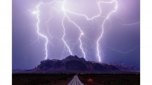 A dream shot over the iconic Superstition Mountains. When I saw it on the back of my camera I knew immediately it was the best lightning photo I’d ever taken.
