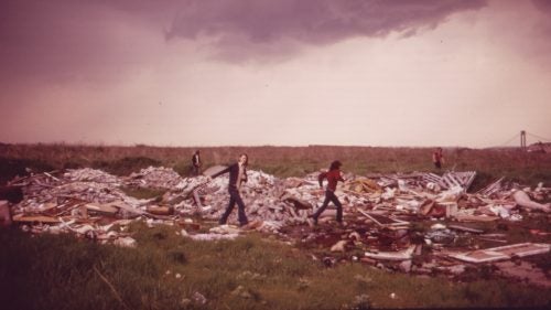 The municipal incineration plant and landfill of Gravesend Bay, New York, served as a playground in 1973.