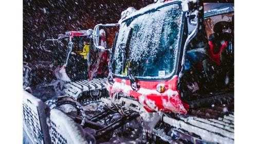 Whether it’s snowing or not, the runs need to get groomed. On this particular night, snow was dumping. The guys started the cats’ diesel engines a few minutes early to get them warm.