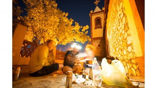 We rolled into El Triunfo, located in the middle of the peninsula, south of La Paz, shortly after dark with a few friends we’d met earlier in the day. Starving, fixated on tacos, and with nothing open, we made our own dinner using some questionable ingredients, highlighted by oddly colored chorizo, from the corner store. But cold beer trumps all.