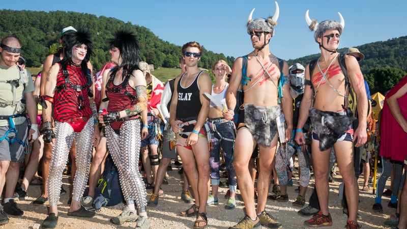 Competitors line up at the start of the 24 hour heaven/hell climb.
