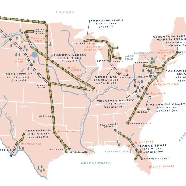 Illustrated map shows some of the country's most threatening pipeline projects.