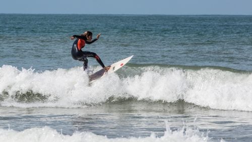 Lilias Tebbai placed second at the open, narrowly edging ahead of Moroccan surf and bodyboard legend Fatima Zahra Berrada. Tebbai, a 12-year-old from Casablanca, is currently ranked second in Morocco. She says the atmosphere in the water among female surfers is more supportive than adversarial. “They tell me when I make mistakes. They tell me not to go for the bad waves and tell me to take the good ones.”