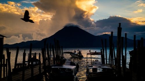Lake Atitlán, a volcanic caldera that filled with water 84,000 years ago, is the deepest lake in Central America.