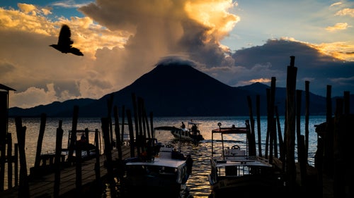 Lake Atitlán, a volcanic caldera that filled with water 84,000 years ago, is the deepest lake in Central America.