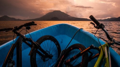 A sunset boat shuttle across Lake Atitlán brings the crew to
La Casa del Mundo, an environmentally friendly hotel perched above the lake.