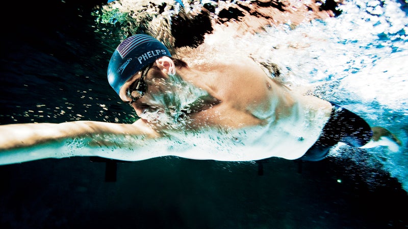 Phelps in midstroke.