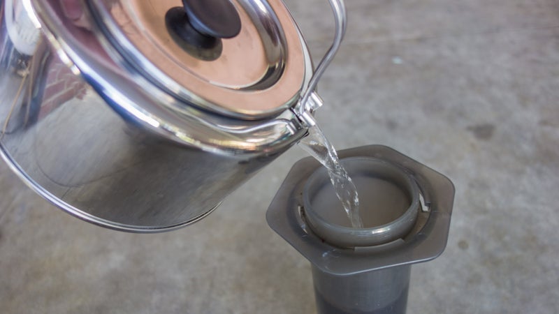 Let the water cool down a bit after boiling. Bigger coffee nerds than me aim for precise temperatures before pouring into the Aeropress, but I find waiting a minute or two works just fine.