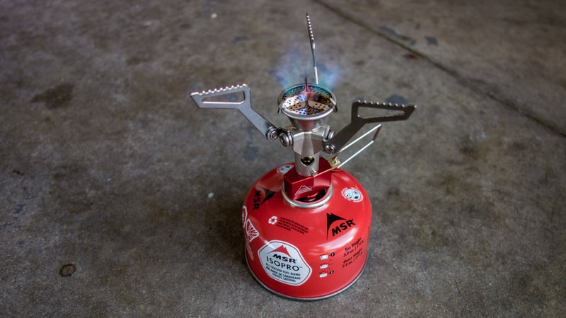 This setup is just perfection. Small, light, and extremely well made, the Pocket Rocket 2 burner boils like a champ, and can vary flame levels for backcountry cooking as well. The four ounce canister can boil eight liters of water, but in this setup should last way more than eight coffees tops, since I'm typically only boiling a quarter that amount.