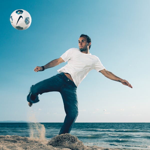 Goal Oriented: Landon Donovan, leader of the U.S. World Cup soccer team, winding up in Playa del Rey, California.