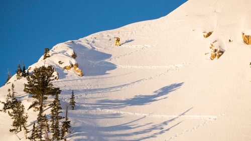 Setting the skin track at sunrise up Cardiff Ridge to lap the Cardiff Chutelettes.