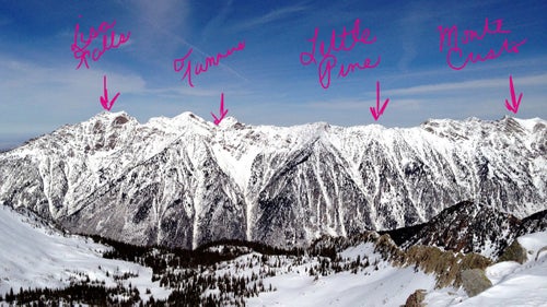 Little Cottonwood’s biggest avalanche paths regularly bury the road—and four parts of my project. The major ones are shown here, but there are about a dozen total lines on the canyon’s north side that I also skied.