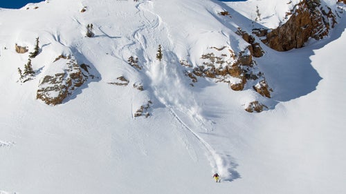 What goes up must come down. Outrunning sluff in the Shield on Cardiff Ridge.