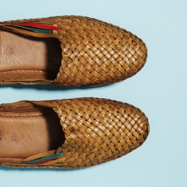 Mohinders City Slipper is a modern, comfortable shoe made with braided and tanned water buffalo leather.