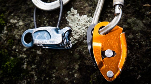 It seems redundant, but Smith considers the Black Diamond ATC Guide (left) and Petzl Grigri belay devices to be a matched pair. He’ll often have to hike or climb thousands of feet and then perform a rope-aided rescue. The devices can be used in series to safely lower a patient, and they weigh much less than the rescue-specific hardware he carries in his car or on the helicopter.