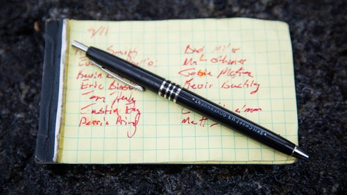 A basic pen and notepad are part of every rescue. If Smith is the incident commander, he’ll write down the names of his team members and assign roles to each one. On a helicopter rescue, he’ll total up the weight of the crew and gear for a quick manifest. He also records patient medical notes and the precise time when the helicopter will run out of fuel.