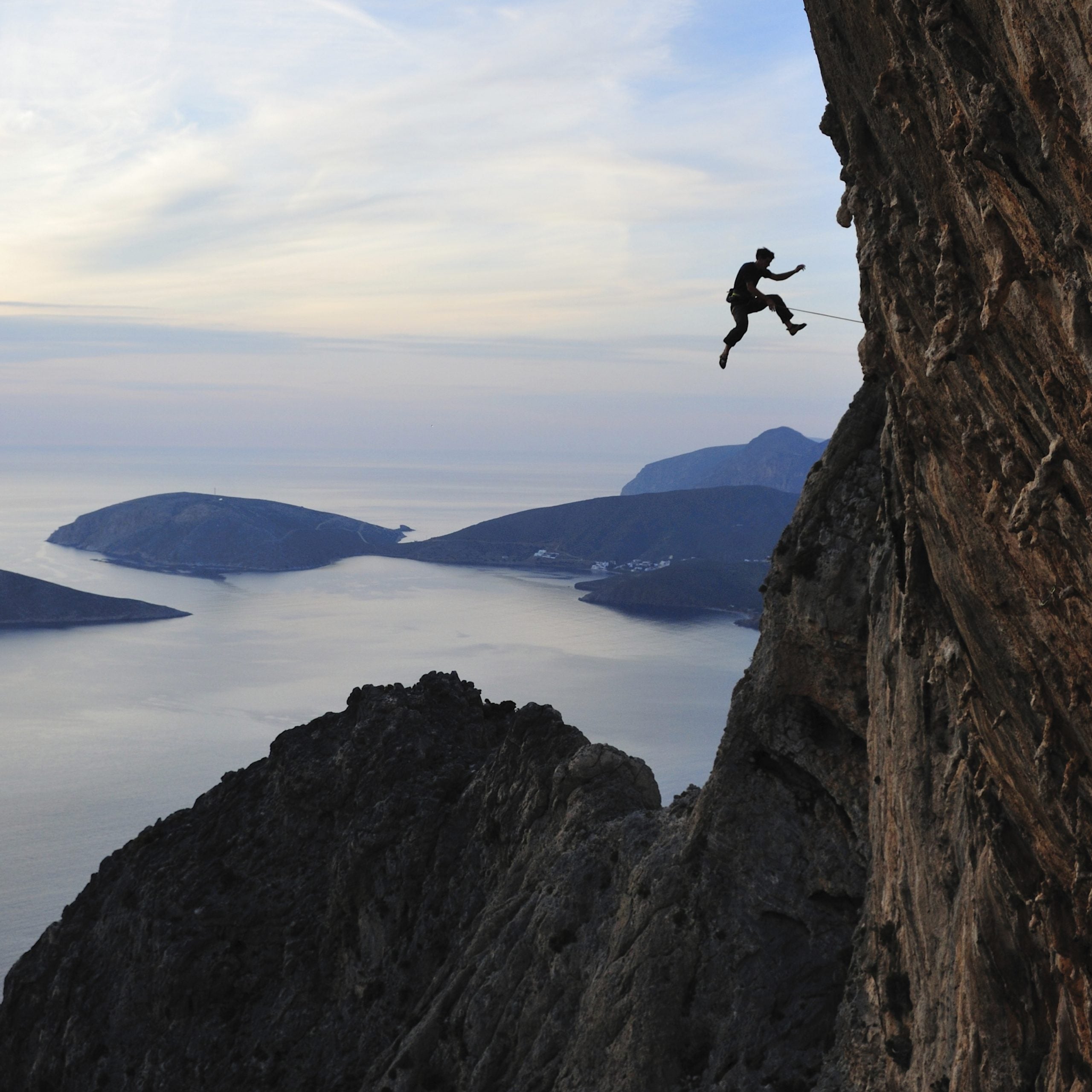 Alex Honnold takes a fall climbing on the Greek Islands.