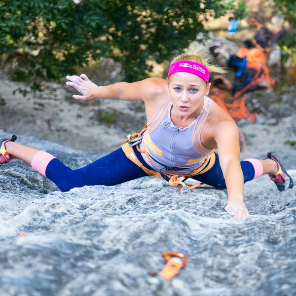 Sasha DiGiulian sands her callouses and applies moisturizer.