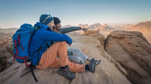Local guide Mohammad Hussein (pointing) worries for the future of the Bedouin people and is hopeful that tourism will return.