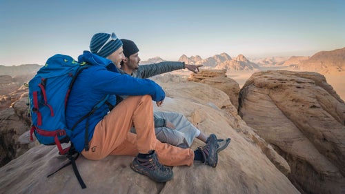 Local guide Mohammad Hussein (pointing) worries for the future of the Bedouin people and is hopeful that tourism will return.