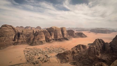 The view of Wadi Rum from the top of Jebel Rum, the tallest summit in the area, at more than 5,750 feet.