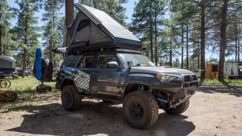 An overlanding setup—a vehicle equipped with camping gear and off-road upgrades—is an instant base camp for whatever you do in the backcountry, be it biking, skiing, or hiking. Outdoor enthusiasts are running with the idea, and the marquee event to show off your rig is the semiannual Overland Expo, which takes place in Flagstaff, Arizona, in the spring and Asheville, North Carolina, in the fall. A crew of our editors recently attended the Flagstaff event to check out the latest overlanding gear and the thousands of vehicles that drove in from around the world. Here are 11 of our favorites.
Above: Mike Montanez, a former Air Force pararescueman, modified his 2014 Toyota 4Runner for his new business, Ten8 Rescue, which teaches rescue techniques to the overlanding community. Since such vehicles are often on high-consequence roads, Montanez wants people to be prepared in the event that, say, a car rolls down an embankment. He carries a rope kit in the back and chose parts, like his 4x4Labs front bumper, that can act as an anchor if he needs to repel down to rescue a driver. He also plans to outfit the inside of the 4Runner to accommodate a wilderness stretcher. Photos by Christopher D. Thompson