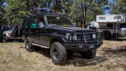 1991 Toyota 70 Series Land Cruiser
We admit it: we have an obsession with vintage Land Cruisers. Toyota built many of them with key off-road features like locking differentials and solid front axles. This right-hand-drive version caught our eye because it’s a rare import from Japan, with a diesel engine that has tons of power for when you’re weighed down with overlanding gear like a rooftop tent or a trailer. It also has better fuel economy than its gas counterparts. If you’re interested, these beauties are becoming slightly easier to get, thanks to businesses like Land Cruisers Direct.