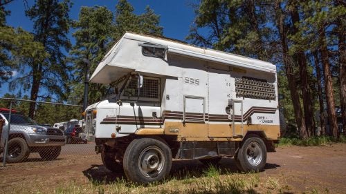 1964 Forward Control Series 2B Land Rover Military Vehicle
This super-rare Land Rover, owned by Jan and Leone Vorster of South Africa, has been on the road nearly full-time since 1998 and has traveled hundreds of thousands of miles. The modifications are many, but some of the highlights include a GMC 6.5-liter V-8 diesel engine, as well as pedals and steering-wheel slots on both sides of the cockpit, so it can be driven in whichever country the couple find themselves exploring.