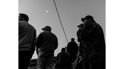 Dawn on the southern Spanish coast, even in late spring, is colder than one might expect. The crew of the Bermudez stands huddled against the early morning chill, smoking in silence under the rising light as we steam toward the hunting grounds. As they’ve done for 3,000 years, the fishermen deploy a maze of nets in the tuna's migratory path through the Mediterranean, ultimately leading them to an enclosed central area, where the fisherman await.