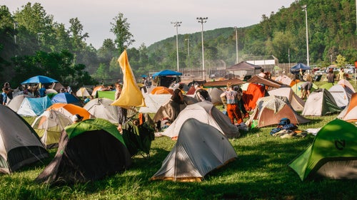 Free love, drum circles, and shared psychedelics make a comeback once a year at Tent City, where hikers set up camp. This year, after three days of deluging rain, the field (which serves as the town’s baseball diamond and grass parking area most of the year) rivaled those of Woodstock for sheer volume of mud and soggy people. During a brief break in the storms, one thru-hiker is caught turning over her tent in an attempt to drain out the water.