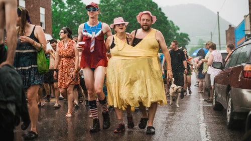 Beginning in 1987, for three days each spring, 20,000 hikers descend on the sleepy burg of Damascus, Virginia, population 802, for Trail Days, the Appalachian Trail’s largest annual festival. Part Burning Man, part Camino de Santiago, part Fringe Festival thrown in for good measure, Trail Days is 72 hours of hiking mayhem. There are vendors, film screenings, book signings, and lectures.
Thru-hikers either try to plan their start times such that they walk into Damascus on their own two feet, or they hitch rides and pay for shuttles. Many alums come back year after year for the marathon bonfires, the garish parade (above), the endless free junk food and trail magic. It’s where more than a few marriages have begun (and some have ended in spectacular fashion). It’s also a big boon to a community that watched the lumber boom come and go and has struggled to remake itself every since.
“Damascus was really suffering from the loss of jobs,” says Suzanne Lay, executive vice president of the regional chamber of commerce. “Trail Days is a bigger boost than any of us would have thought possible.”