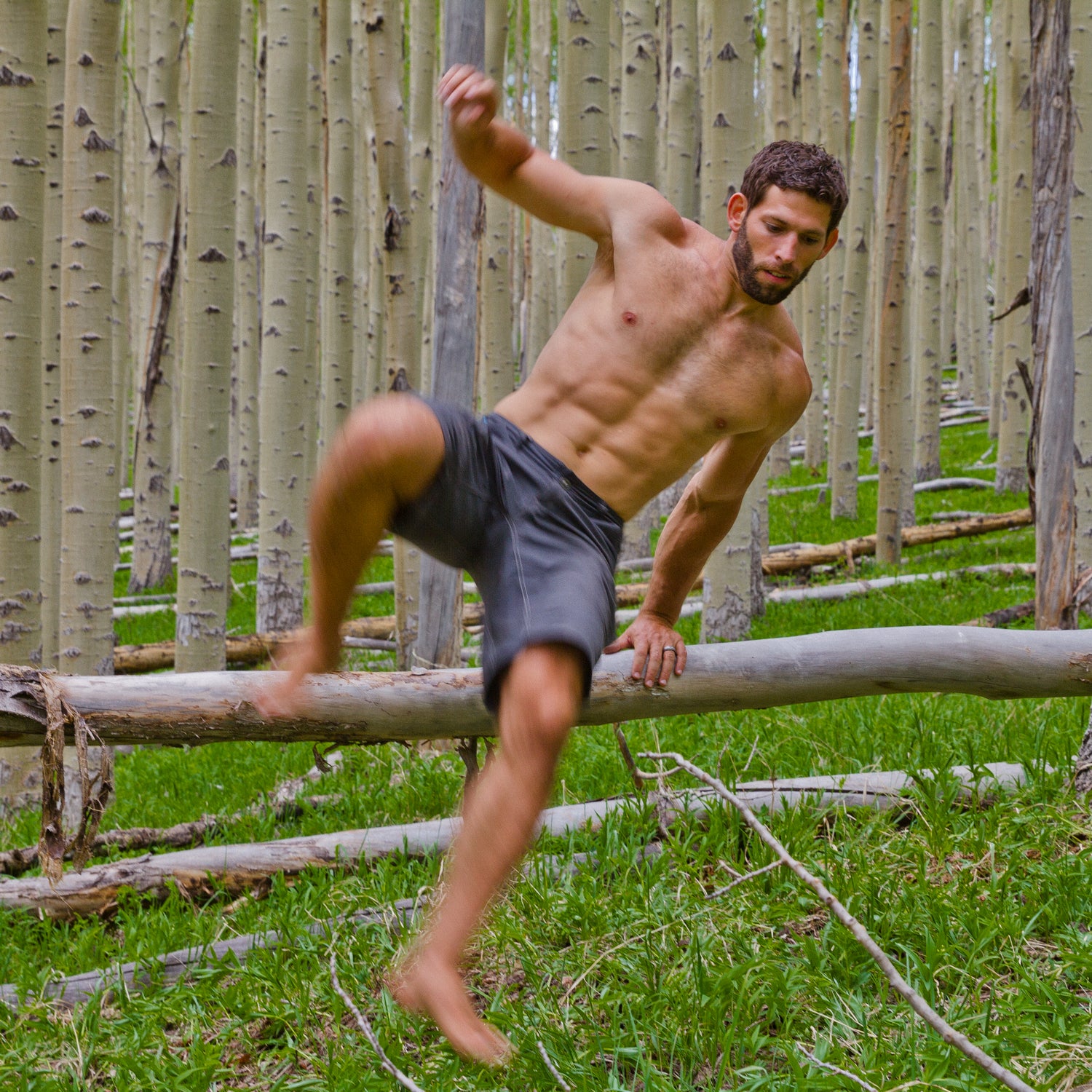 Danny of MovNat demonstrates vaulting over a natural obstacle.
