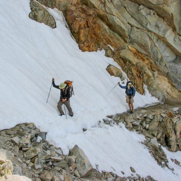 Crossing a snow patch below Forester Pass.