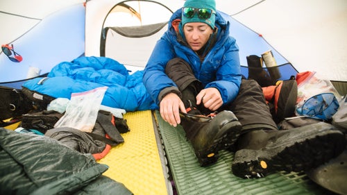 From 14 camp, Bono did short training missions. On the morning captured here, on May 30, she prepped for a climb to 17,000 feet. On June 2, she left 14 camp and tried to tag the summit, but was turned around at 19,500 feet due to bad weather.