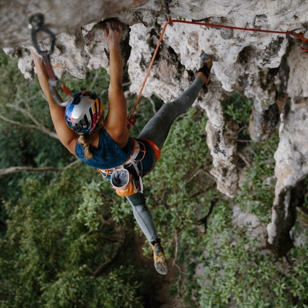Sasha DiGiulian climbing Indonesia's Mutis mountain range.