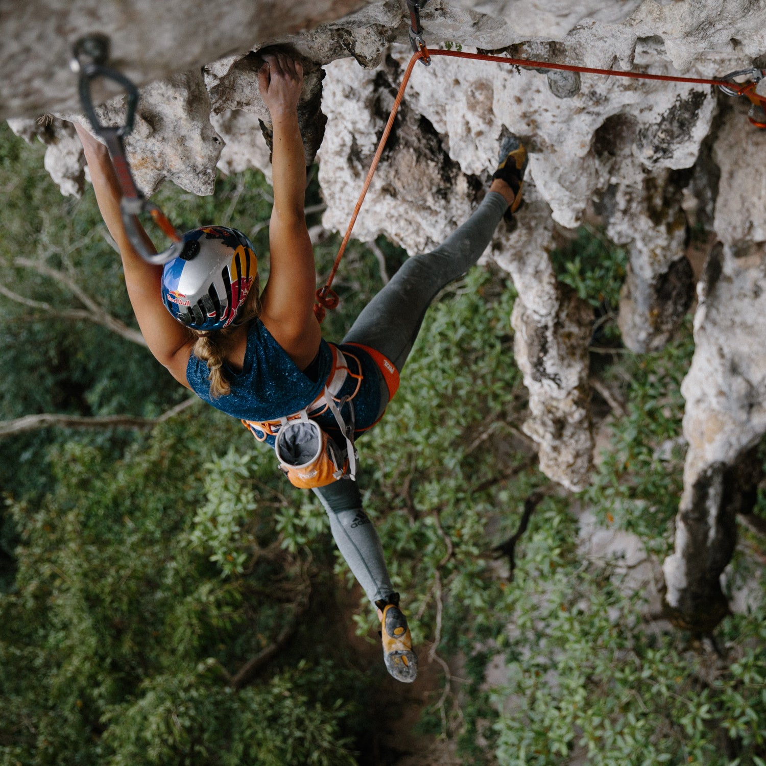 Sasha DiGiulian climbing Indonesia's Mutis mountain range.
