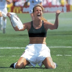 Brandi Chastain celebrating the U.S. win at the 2010 World Cup.