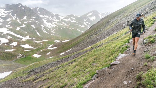 At mile 37, Mike Foote, the Missoula-based ultrarunner who finished second in 2015 and third in 2016, descends from Handies Peak (14,058), the highest point on the course.