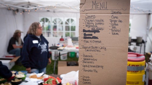 Peanut butter and jelly sandwiches, mashed potatoes, and even pumpkin pie is offered to runners at the Ouray aid station (mile 57). The cutoff for Hardrock racers is 48 hours, and many aid station volunteers wait at their post for hours between runners.