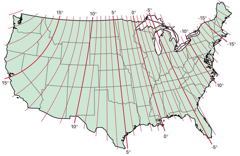 You're looking at a magnetic field created by our planet. It determines how many degrees off magnetic north your compass will read.