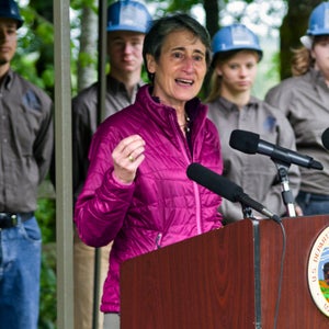 Jewell at an event with members of the Northwest Youth Corps in 2013 at Oaks Bottom Wildlife Refuge in Oregon.