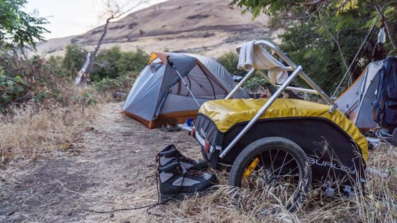 The two-wheeled trailer can carry up to 100 pounds while being remarkably maneuverable.