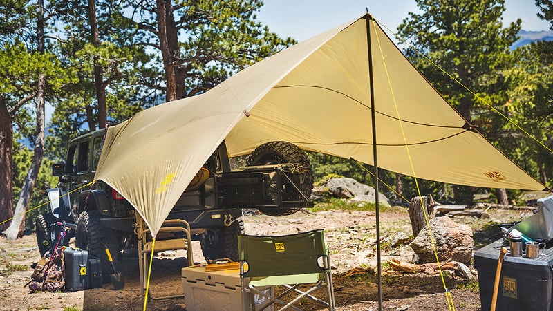 Slumberjack's new Roadhouse Tarp promises to outdo vehicle mounted awnings, both in space covered and ease of carry. Initial impressions of the one that just arrived in our office are good; we plan to give it a full test during our eclipse campout.