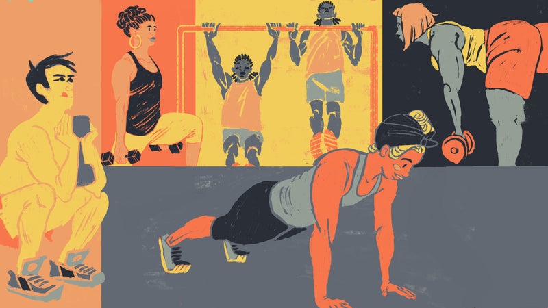 If you’re willing to buy a kettlebell, some dumbbells, and a pull-up bar, you don’t even need to leave your home to do this minimalist workout.