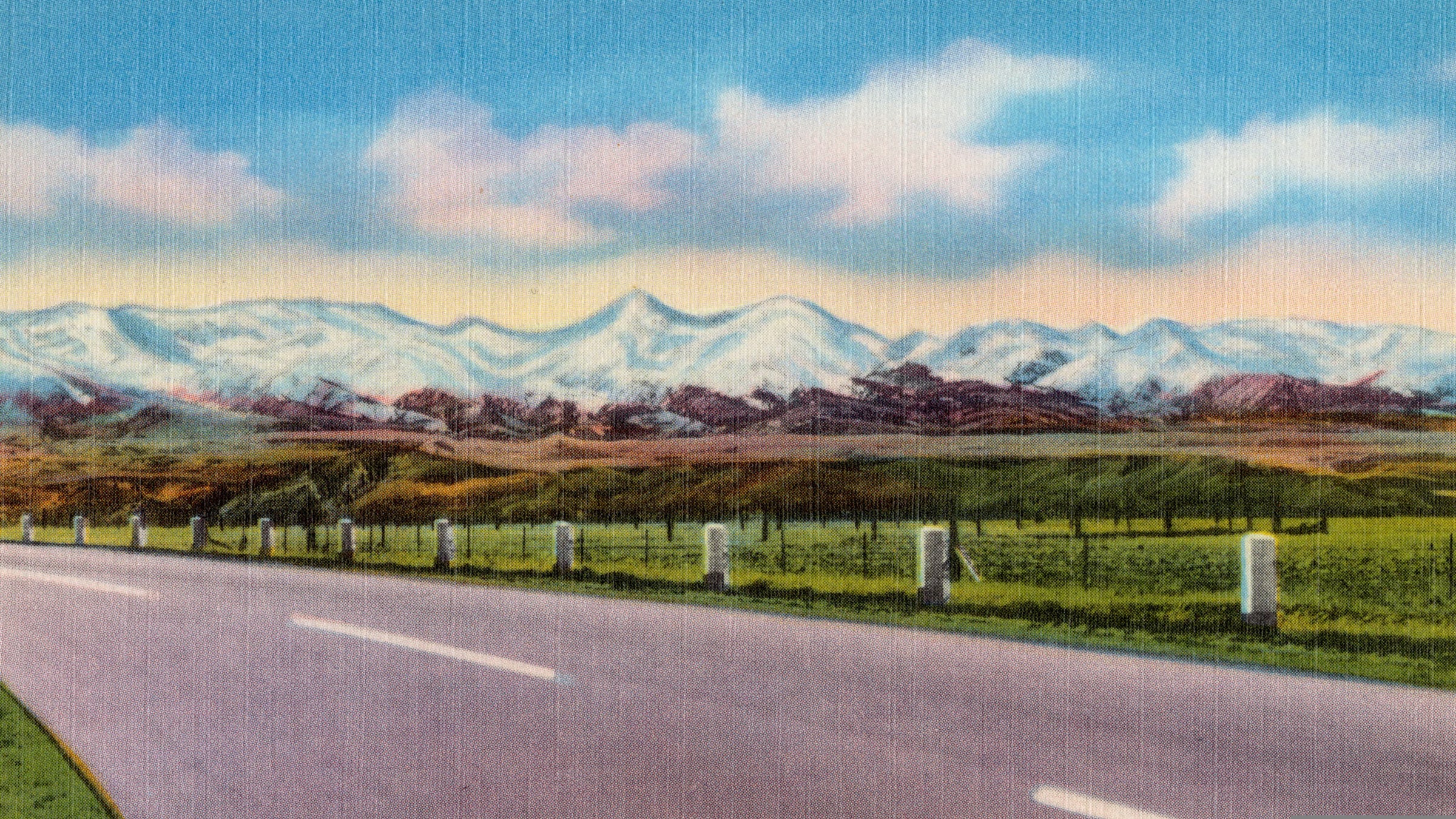 Crazy Mountains as seen from Highway #10 between Billings and Livingston, Montana. Postcard circa 1940.