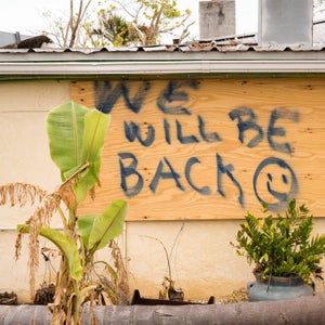 Outside Mangrove Mama’s restaurant on Upper Sugarloaf Key, words of hope faced U.S. 1 and the Overseas Highway just after Irma