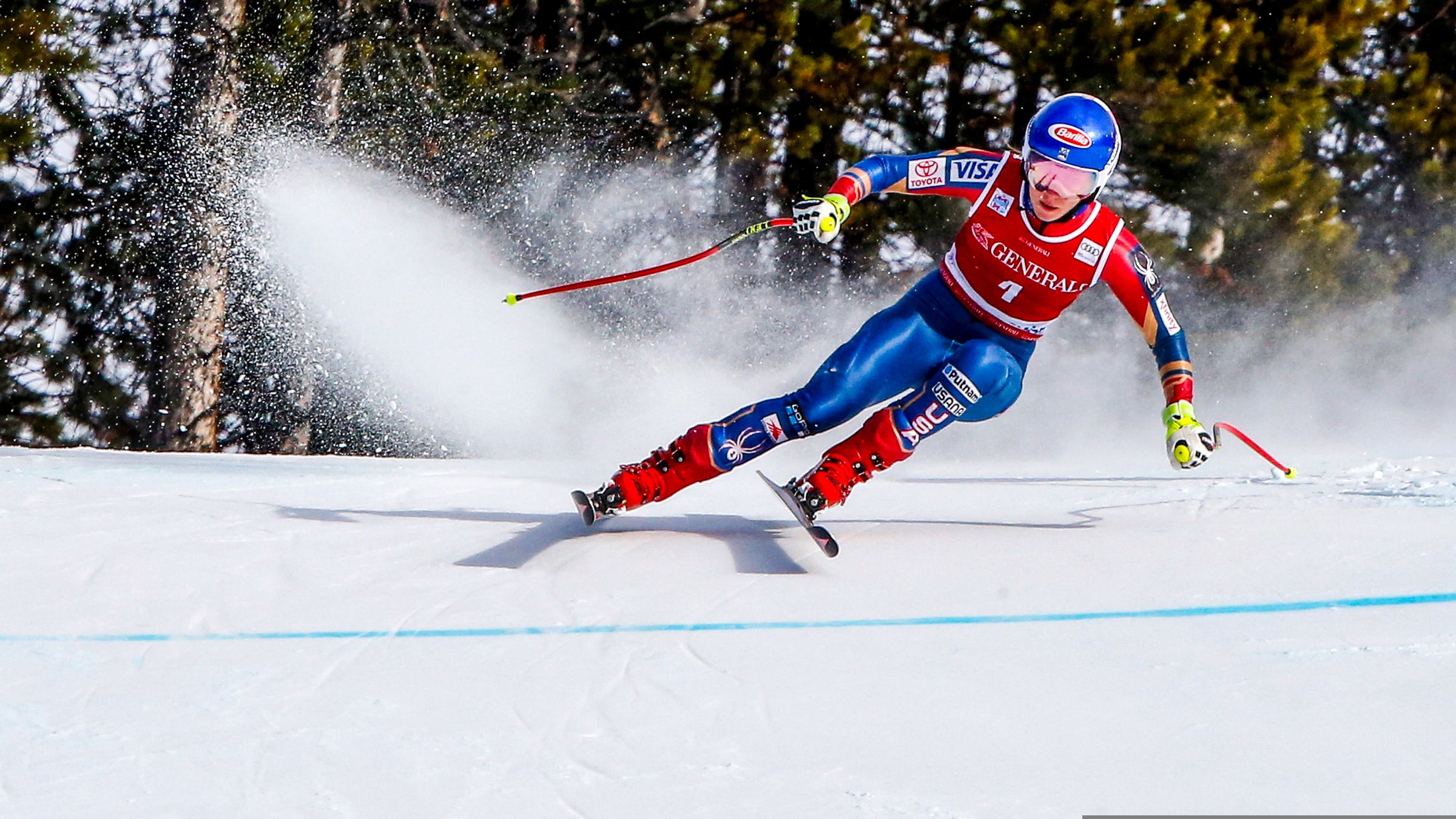Mikaela Shiffrin in action in Lake Louise, Canada.