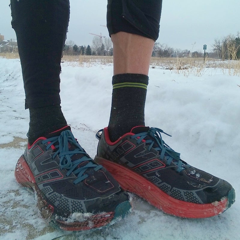 The five-inch version is best for cooler temperatures. It provides more ankle and lower-calf coverage and ensures no gap between shoes and running tights. It's also an effective liner sock beneath a thicker insulating sock and optional VBL sock.