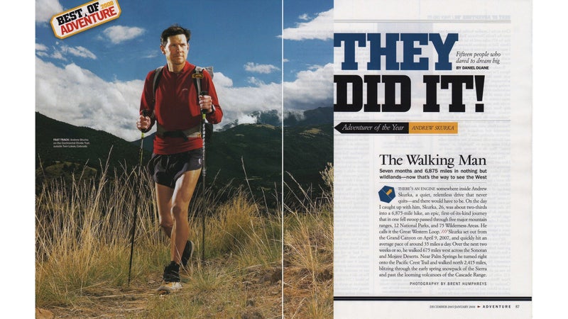 A blast from the past. For the entire 6,875-mile Great Western Loop (which earned me "Adventurer of the Year" honors from National Geographic Adventure), I wore the three-inch Wooleator. I received two fresh pairs every 600 miles. In this photo, they're out view, hidden by my gaiters and GoLite shoes (which I most definitely am no longer wearing).
